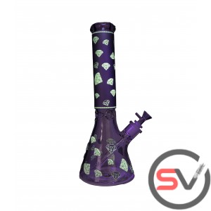 DIAMOND GLASS BEAKER With ICE CATCHER 14inch - SILVER (GLOW IN DARK)